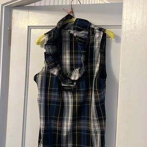 Rarely worn tartan sleeveless dress with fun stand up collar